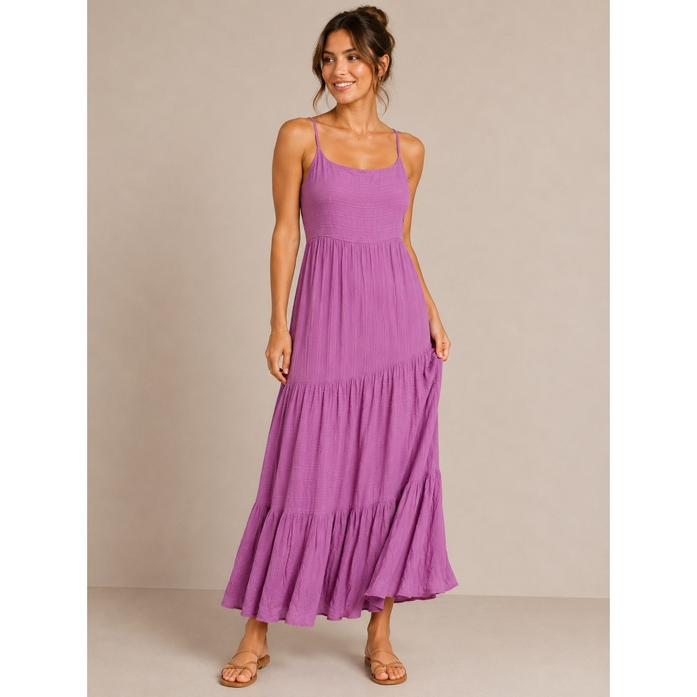 Haute Hippie Style Maxi Dress Womens S Purple Tiered Boho Cottagecore Bow Back‎